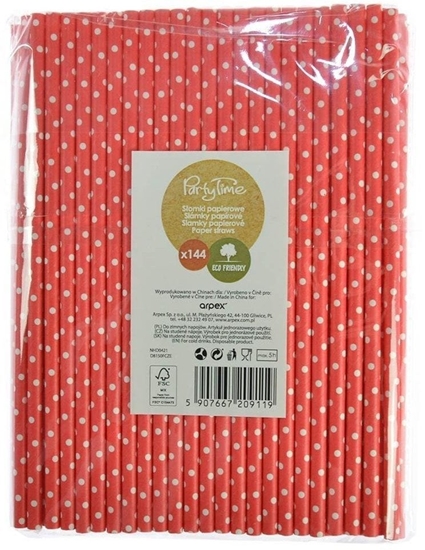 Изображение Somki papierowe czerwone w biae kropki 144szt