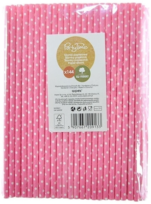 Изображение Somki papierowe róowe w biae kropki 144szt