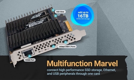 Picture of Sonnet McFiver PCIe Card - Multifunction Adapter Card with Dual M.2 NVMe SSD Slots, 10Gb�Ethernet and Two 10Gbps USB-C�Ports