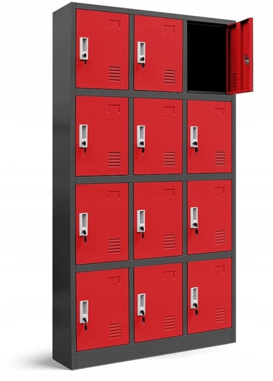 Picture of Spind Fächerschrank Schließfachschrank mit 12 Fächern MARCIN, 900 x 1850 x 400 mm, anthrazit-rot