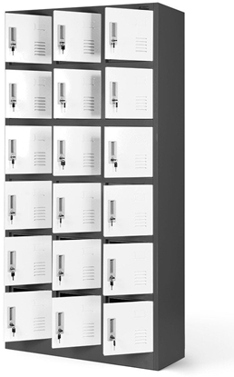Изображение Spind Schließfachschrank mit 18 Fächern KAROL, 900 x 1850 x 400 mm, anthrazit-weiß