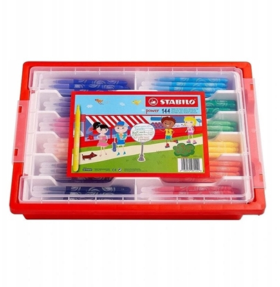 Picture of Stabilo Power Børnetusch Klassesæt med 12x12 farver i robust opbevaringsæske med låg - kan tåle at ligge uden hætte i op til 8 uger
