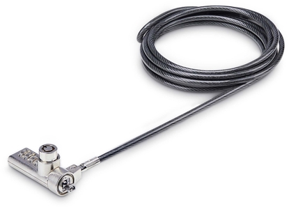 Изображение StarTech.com 10-Pack Dual-Access Laptop Lock, 6.5ft (2m) Keyed Alike and Combination Security Cable Lock for K-Slot Devices, Computer Anti-Theft Steel Cable - Sicherheitskabelschloss - schwarz & silber - 2 m (Packung mit 10)