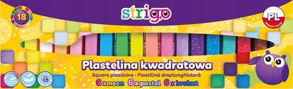 Изображение Strigo Plastelina kwadratowa STRIGO, 18 kolorów ( 6 neonowych, 6 pastelowych, 6 brokatowych)