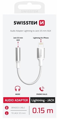 Attēls no Swissten Textile Lightning to Jack 3.5mm Audio Adapter 15cm