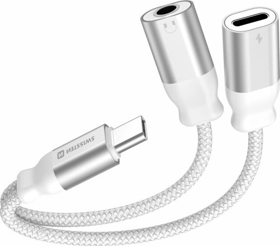 Picture of Swissten Textile USB-C / USB-C / Aux 3.5mm Charging Audio Adapter 0.12m
