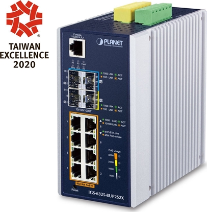 Picture of Switch Planet PLANET IP30 DIN-rail Industrial L3 8P Zarzdzany Gigabit Ethernet (10/100/1000) Aluminium, Niebieski