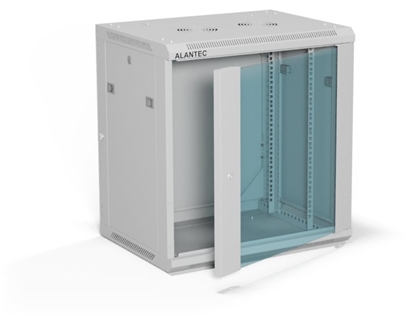 Изображение Szafa Alantec Szafa wiszca 19" 12U 600x450, drzwi szklane jednoskrzydowe, ty osona pena demontowalna, osony boczne pene demontowalne zamykane na klucz, 4 belki, kolor szary, do samodzielnego montau - Flat Pack, (SW-12U-600-450-01-SF)