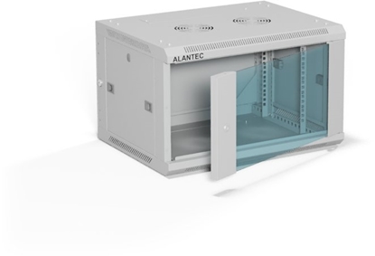 Изображение Szafa Alantec Szafa wiszca 19" 6U 600x450, drzwi szklane jednoskrzydowe, ty osona pena demontowalna, osony boczne pene demontowalne zamykane na klucz, 4 belki, kolor szary, do samodzielnego montau - Flat Pack, (SW-6U-600-450-01-SF)