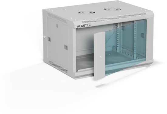 Изображение Szafa Alantec Szafa wiszca 19" 6U 600x450, drzwi szklane jednoskrzydowe, ty osona pena demontowalna, osony boczne pene demontowalne zamykane na klucz, 4 belki, kolor szary, do samodzielnego montau - Flat Pack, (SW-6U-600-450-01-SF)