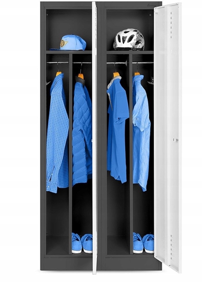 Picture of Szafa socjalna BHP ubraniowa czterokomorowa KACPER, 800 x 1800 x 500 mm, antracytowo-biaa