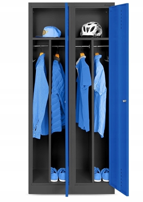 Attēls no Szafa socjalna BHP ubraniowa czterokomorowa KACPER, 800 x 1800 x 500 mm, antracytowo-niebieska