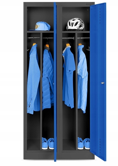 Picture of Szafa socjalna BHP ubraniowa czterokomorowa KACPER, 800 x 1800 x 500 mm, antracytowo-niebieska