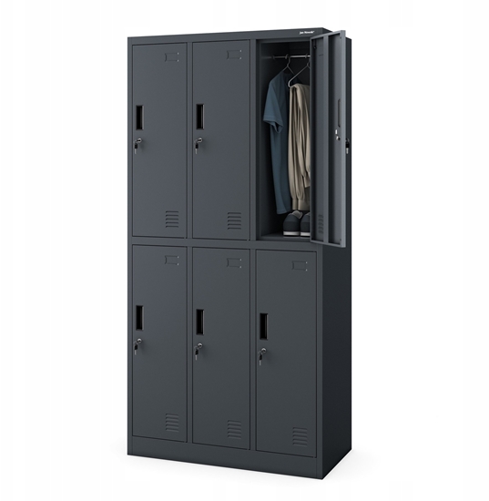 Picture of Szafa socjalna ubraniowa 6-drzwiowa IGOR, 900 x 1850 x 450 mm, antracyt