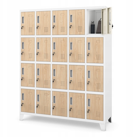 Picture of Szafa ze schowkami ROBERT, 1360 x 1720 x 450 mm, Eco Design: biaa/db sonoma