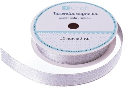 Изображение Tasiemka satynowa z brokatem srebrna 3m