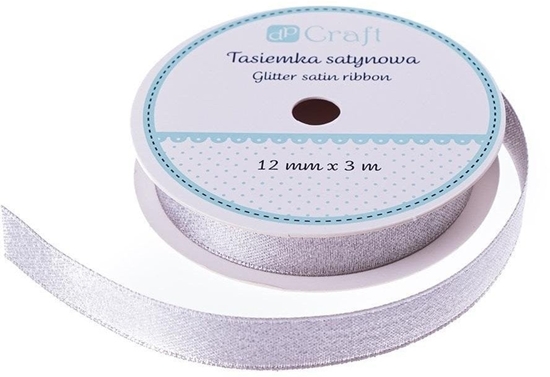 Изображение Tasiemka satynowa z brokatem srebrna 3m