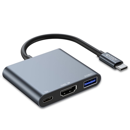 Attēls no Tech-Protect HUB Tech-Protect V1 3in1 USB-C - USB-A 3.0 / USB-C PD 100W / HDMI 4K 30Hz - gray