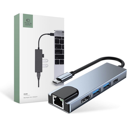 Изображение Tech-Protect HUB Tech-Protect V3 5in1 USB-C - USB-A 3.0 / USB-A 2.0 / USB-C / HDMI / RJ45 - gray
