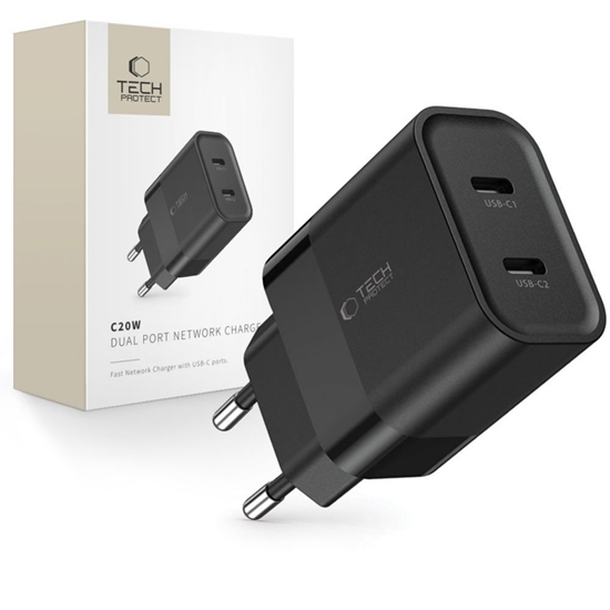 Picture of Tech-Protect Tech-Protect C20W charger 2x USB-C PD 20W - black