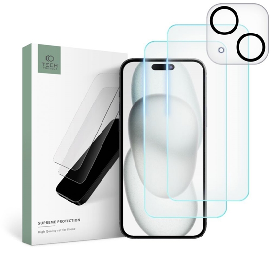 Picture of Tech-Protect Tech-Protect Supreme Set for iPhone 15 2x tempered glass for display / tempered glass for camera