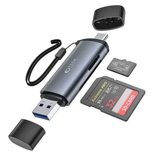 Picture of Tech-Protect Tech-Protect UltraBoost SD/micro SD card reader with USB-C/USB-A connectors - gray