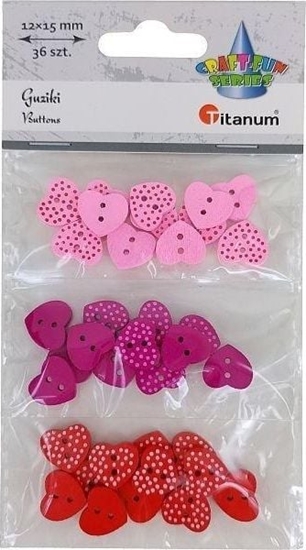 Picture of Titanum Guziki drewniane serca w kropki mix 36szt