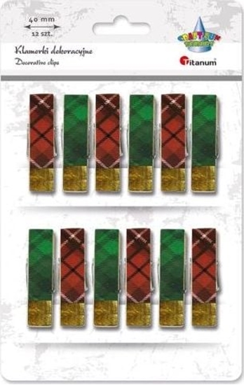 Picture of Titanum Klamerki drewniane z naklejk w krat mix 12szt