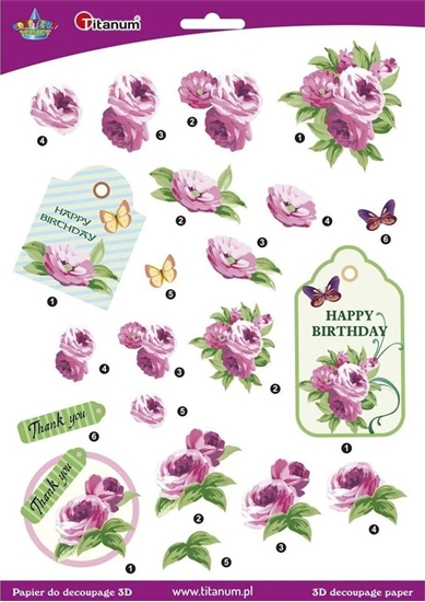Picture of Titanum Papier do decoupage 3D kwiaty piwonie arkusz
