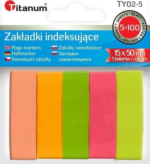Picture of Titanum Zakadki indeksujce fluo 15x50mm 5x100 kartek