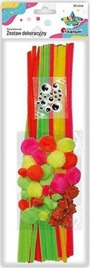 Picture of Titanum Zestaw druciki, pompony, oczka neonowy 80szt