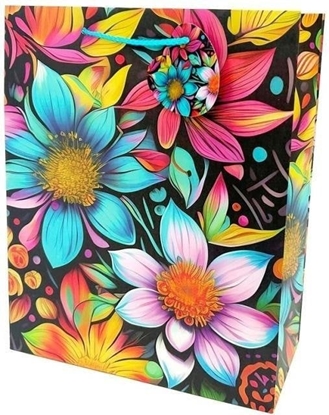 Picture of Torebka ozdobna matowa 26x32x12cm Kwiaty neon