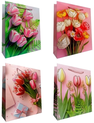 Изображение Torebka prezentowa uniwersal L Tulipany metal mix