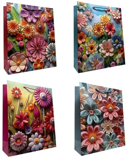 Picture of Torebka prezentowa uniwersalna S Kwiaty metal mix