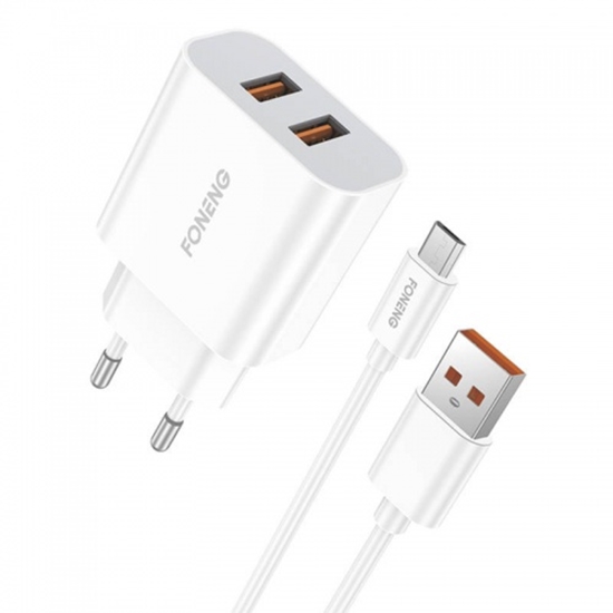 Изображение trais lādētājs Foneng 2x USB EU45 12W + USB Type-C kabelis