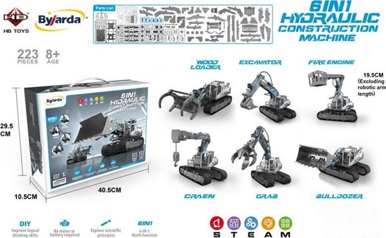 Picture of Triton Zestaw Maszyn Budowlanych do Skadania 6w1 dla dzieci 8+ Hydrauliczne zasilanie + Czci konstrukcyjne 223el.