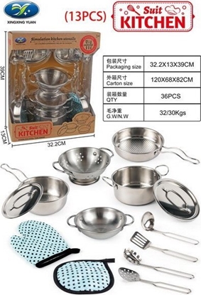 Attēls no TRITON Zestaw Metalowych Garnków dla dzieci 3+ Przybory Kuchenne + Fartuch + Akcesoria 13 el.