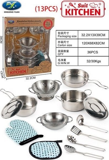 Picture of TRITON Zestaw Metalowych Garnków dla dzieci 3+ Przybory Kuchenne + Fartuch + Akcesoria 13 el.