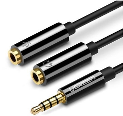 Attēls no Ugreen Cable headphone splitter mini jack 3.5 mm - 2 x mini jack 3.5 mm (microphone + stereo output) Black
