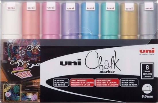 Picture of UNIBALL Uni-Ball PWE-8K, Green, Light Blue, Orange, Pink, Red, Violet, White, Yellow, Chisel, 8 pc(s)