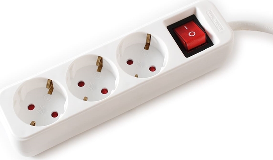 Picture of Value Power Strip, 3-way, with Switch, white, 1.5 m