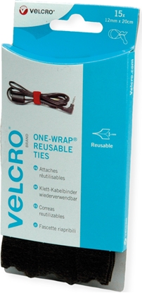 Изображение Velcro ® ONE-WRAP® Wiederverwendbare Klettstreifen, ONE-WRAP® Streifen 12mm x 20cm x 15 Schwarz