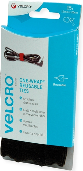 Изображение Velcro ® ONE-WRAP® Wiederverwendbare Klettstreifen, ONE-WRAP® Streifen 12mm x 20cm x 15 Schwarz
