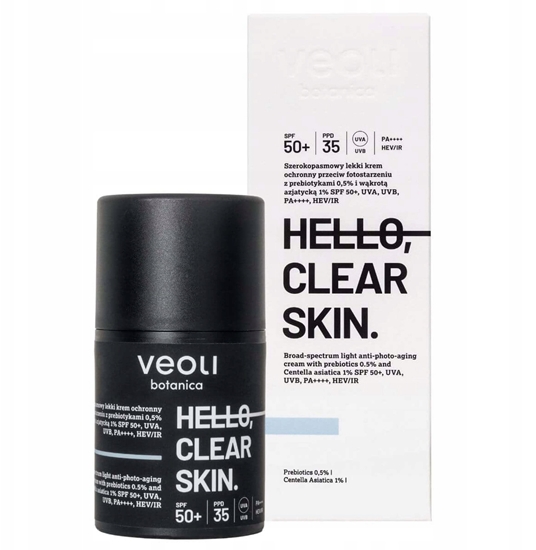 Picture of VEOLI BOTANICA_Hello Clear Skin szerokopasmowy lekki krem ochronny przeciw fotostarzeniu z Prebiotykami 0,5% i Wkrot Azjatyck 1% SPF50+ 50ml