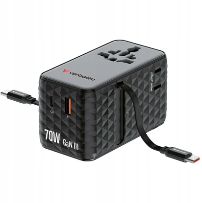 Attēls no Verbatim Travel Adapter EU/UK/US GaN 1xUSB-C/1xUSB-A/2xUSB-C PD 70W black 30186
