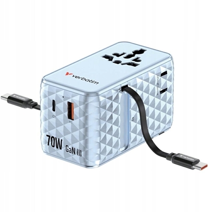Attēls no Verbatim Travel Adapter EU/UK/US GaN 1xUSB-C/1xUSB-A/2xUSB-C PD 70W blue 30187