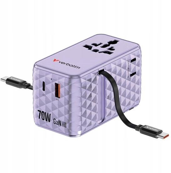 Picture of Verbatim Travel Adapter EU/UK/US GaN 1xUSB-C/1xUSB-A/2xUSB-C PD 70W purple 30188