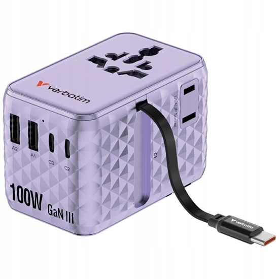 Picture of Verbatim Travel Adapter EU/UK/US GaN 2xUSB-C/2xUSB-A/1xUSB-C PD 100W purple 30193