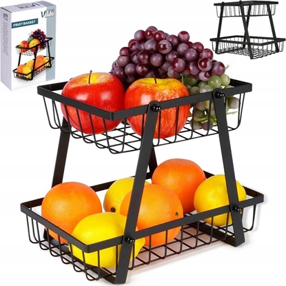 Attēls no Vilde Koszyk na Owoce Warzywa 2-Poziomowy Metalowy Czarny VILDE 28 x 17,5 x 21 cm