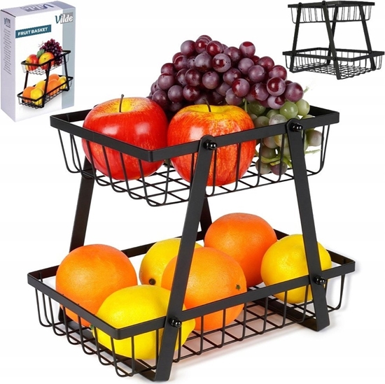 Picture of Vilde Koszyk na Owoce Warzywa 2-Poziomowy Metalowy Czarny VILDE 28 x 17,5 x 21 cm